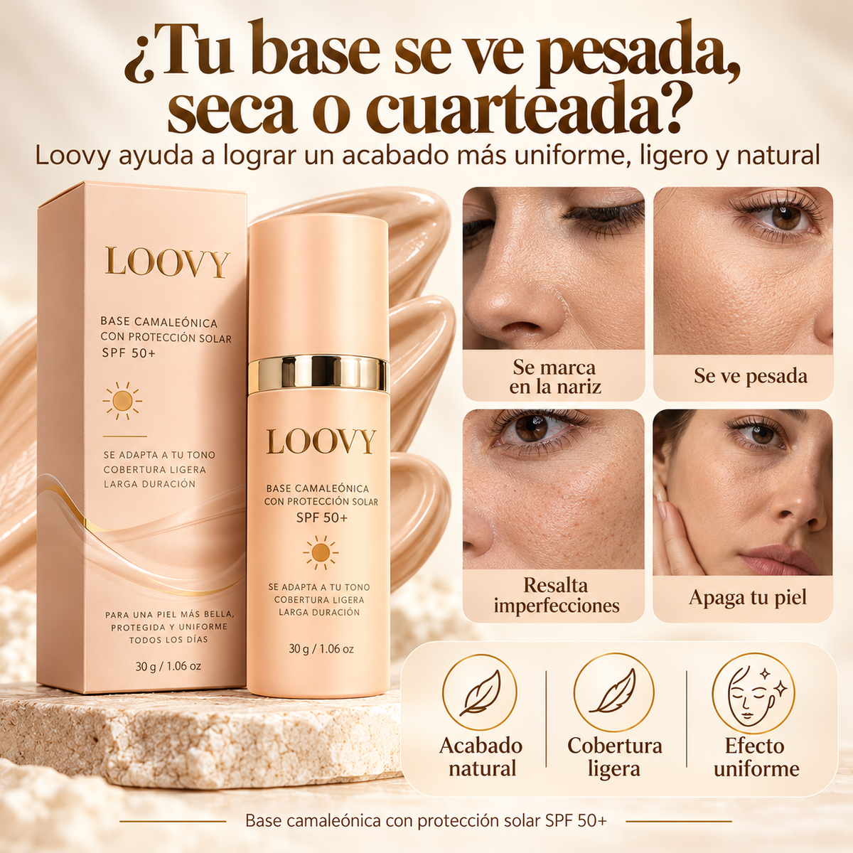 Loovy™ Base Camaleónica 4 en 1 con SPF 50+