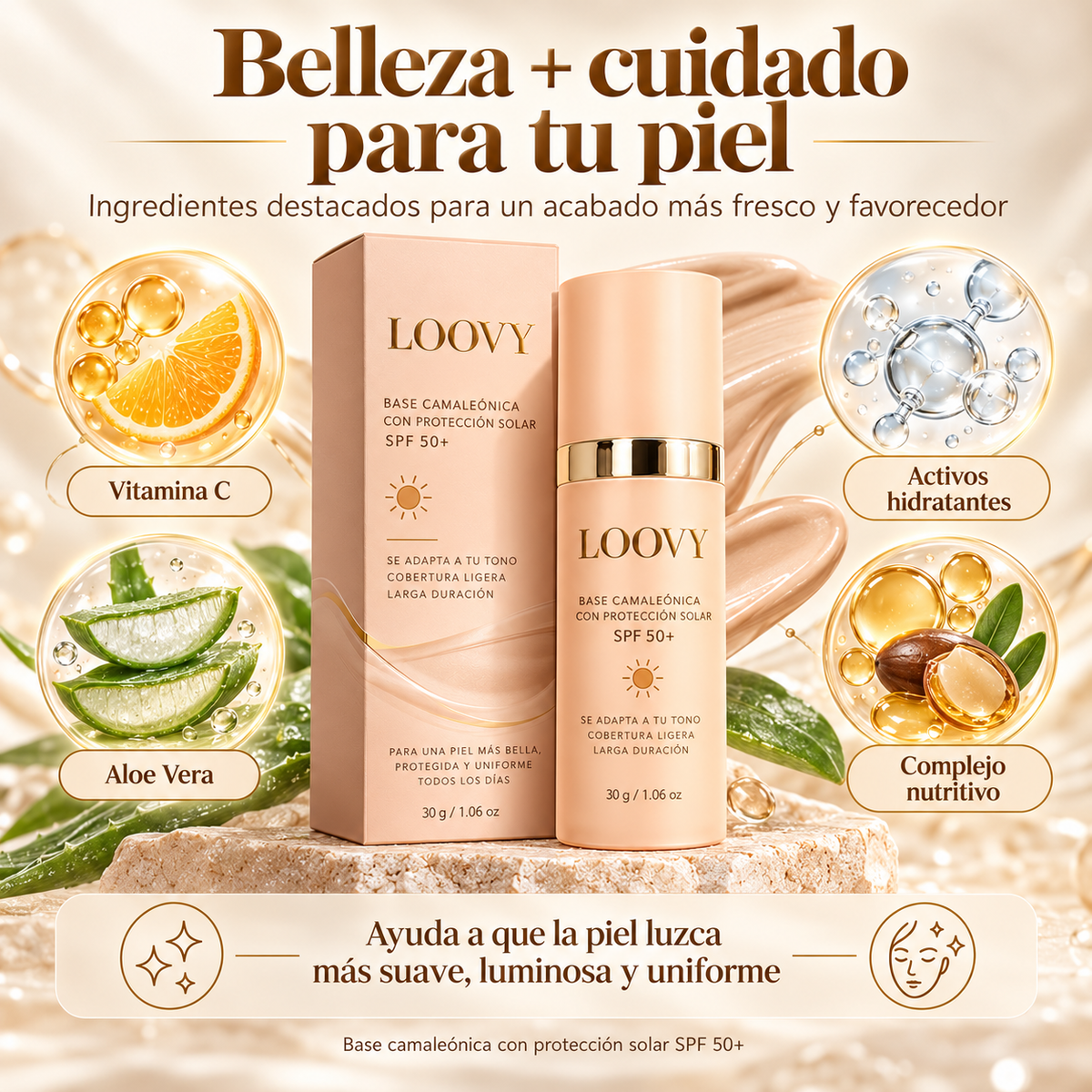 Loovy™ Base Camaleónica 4 en 1 con SPF 50+